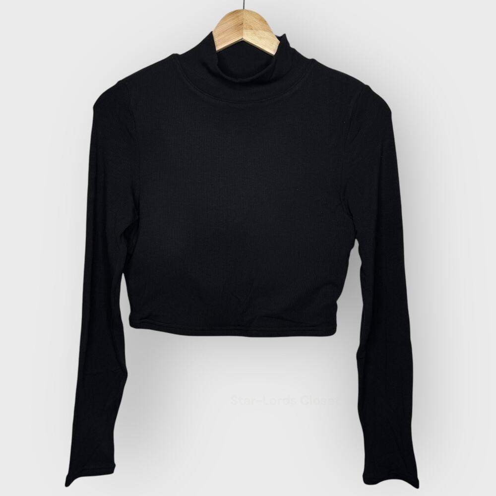 Klassy Network Turtleneck Crop Top | Womens Large | Black Long Sleeve Holiday